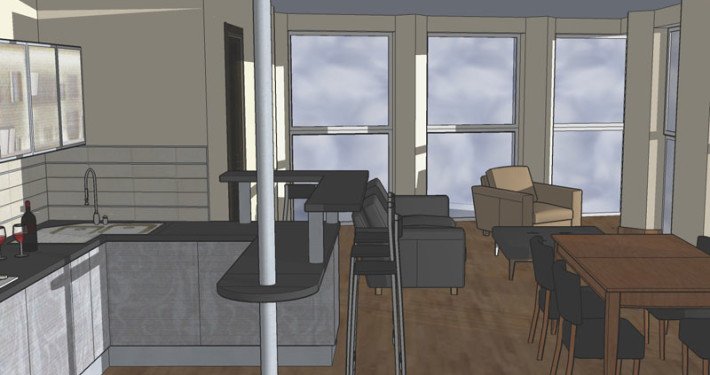 apartment detail in 3D with shadows