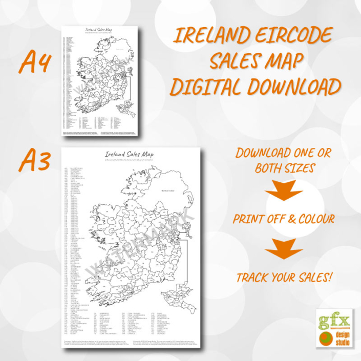 A3 and A4 Digital Download Eircode Sales Map